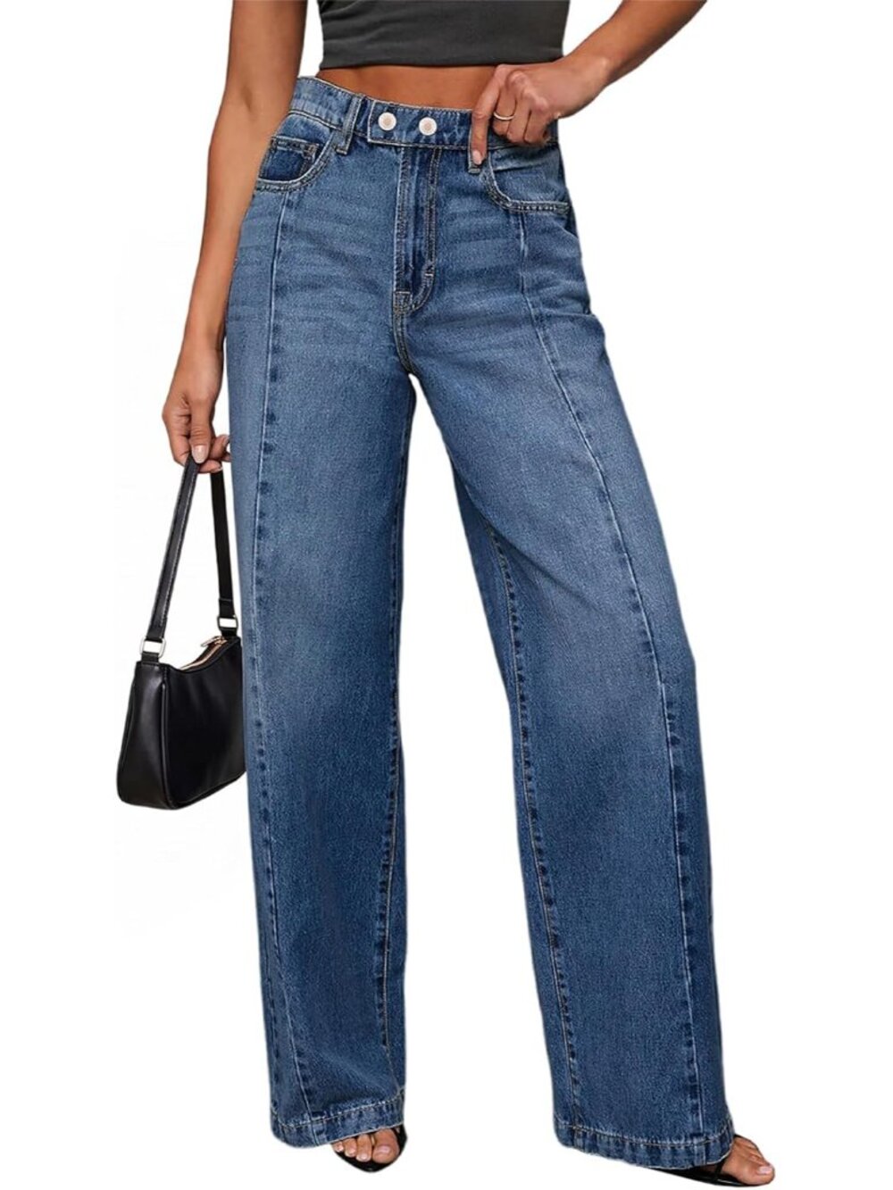 Women's Wide Leg Jeans High Waisted Stretchy Baggy Denim Pants